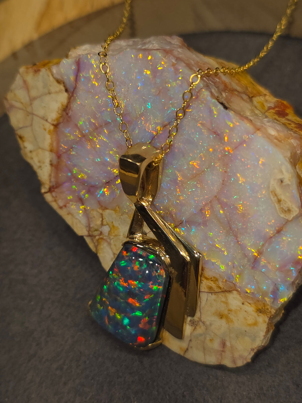 Free-Form Idaho Opal Triplet Pendant in 14k Yellow Gold