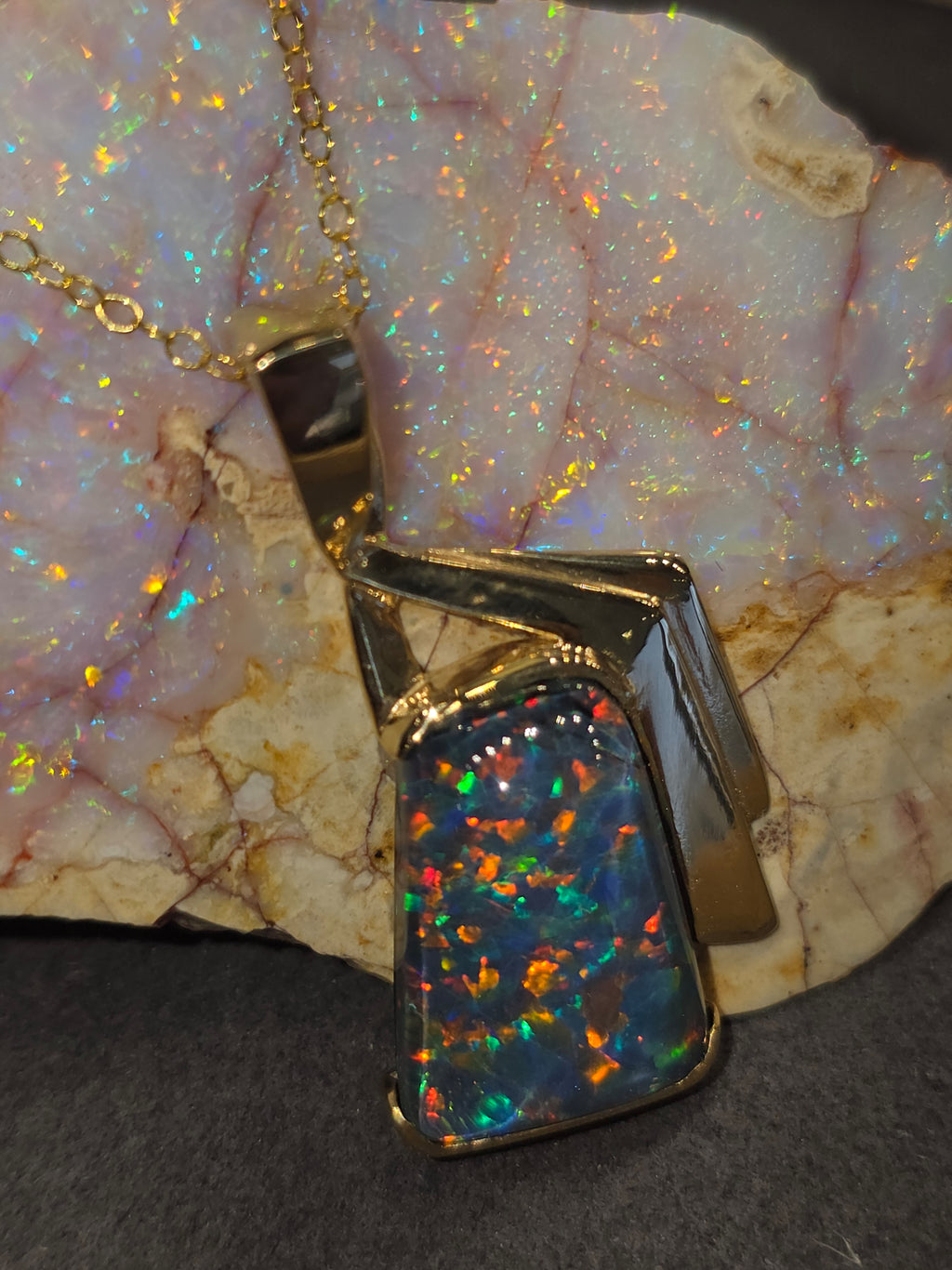 Free-Form Idaho Opal Triplet Pendant in 14k Yellow Gold