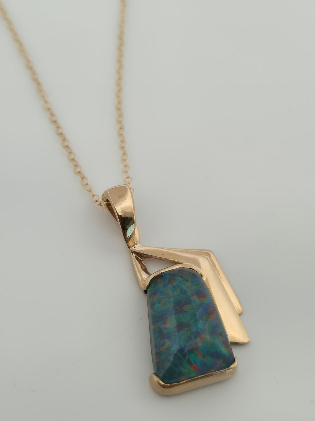 Free-Form Idaho Opal Triplet Pendant in 14k Yellow Gold