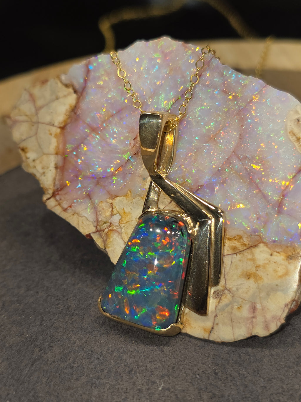 Free-Form Idaho Opal Triplet Pendant in 14k Yellow Gold