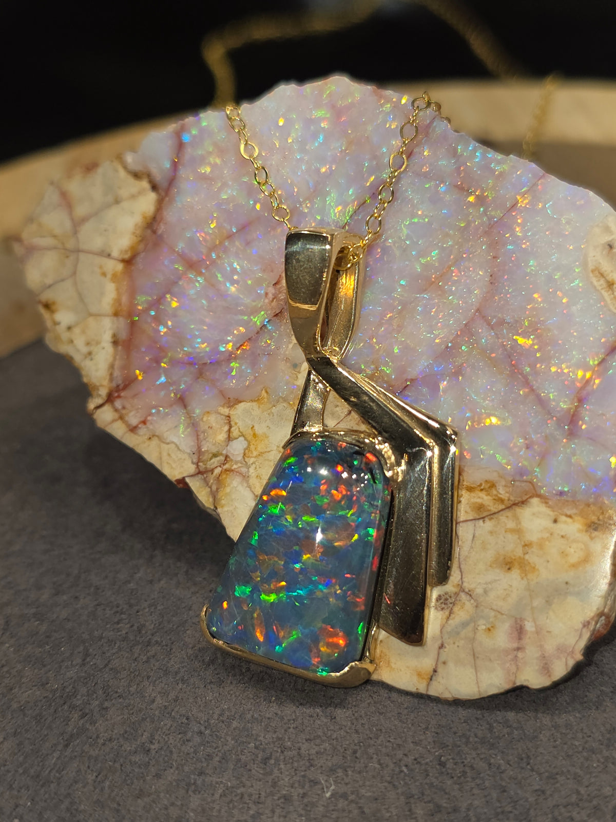 Free-Form Idaho Opal Triplet Pendant in 14k Yellow Gold